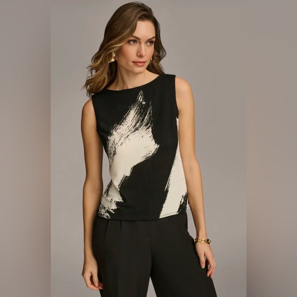 Donna Karan NY Abstract Black and White Sleeveless Top - XL